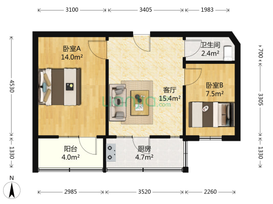 西安市启智学校家属院 2室1厅1卫 54平方