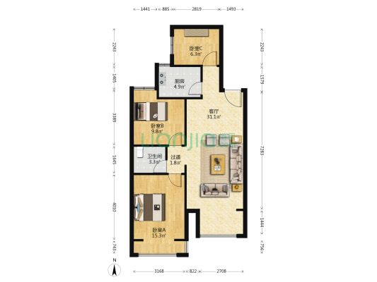 西固人家御园 3室1厅1卫 101平方
