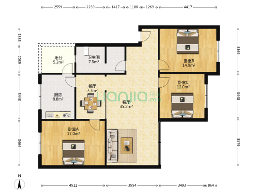 建设路二段314号 3室2厅1卫 127平方