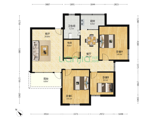 桃园阁小区 4室2厅1卫 104平方