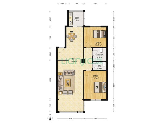 工商银行家属院 2室1厅2卫 109平方