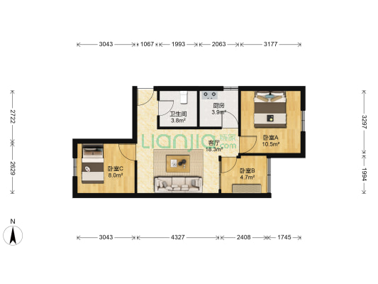 战旗东路6号 3室1厅1卫 63平方