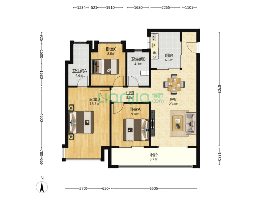 公园上城 3室1厅2卫 112平方