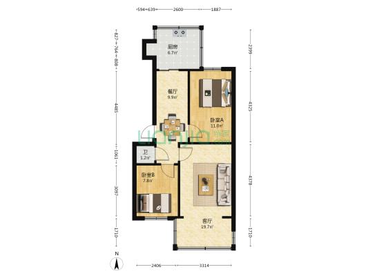 新闻南路92 2室2厅1卫 52平方