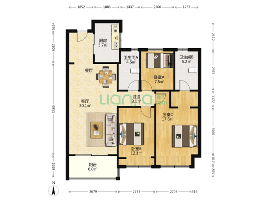 富力·天禧院 3室1厅2卫 115平方