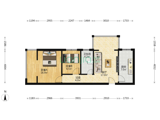 鸿安国际广场 2室1厅1卫 78平方