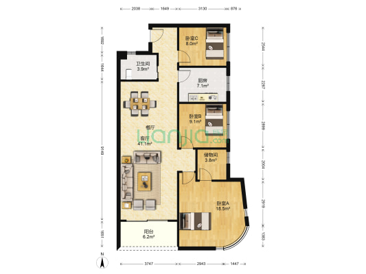 如意苑(南明区) 3室1厅1卫 126平方