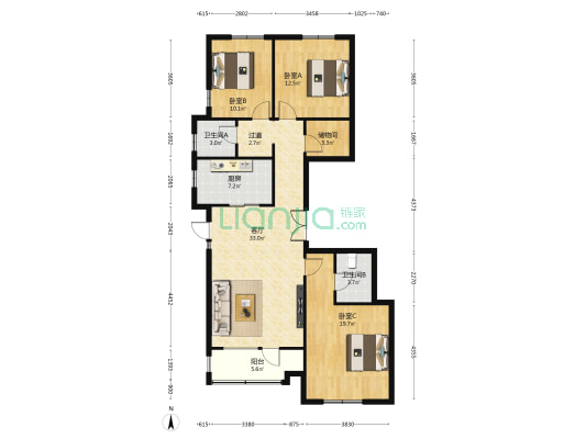 国仕山二期 3室1厅2卫 140平方