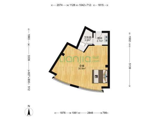 冠信大厦 1室0厅1卫 60平方