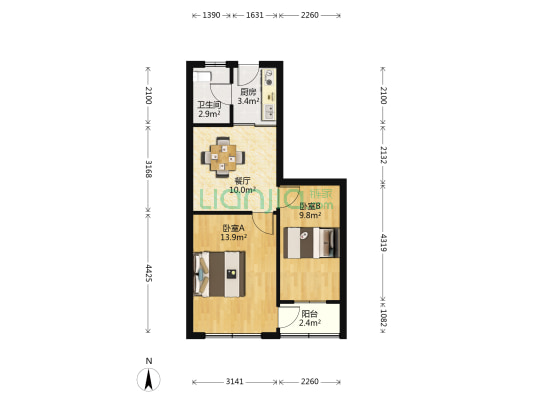 民胜小区 2室1厅1卫 56平方