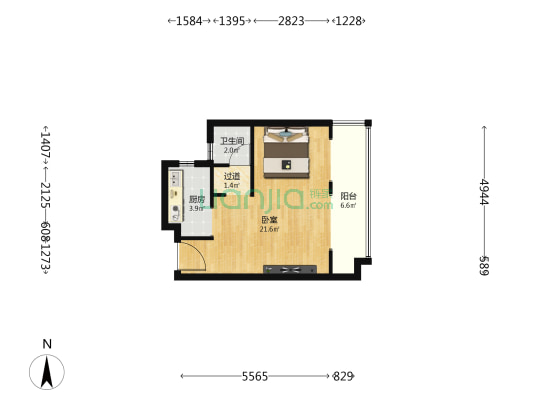 北投观海上城 1室0厅1卫 49平方