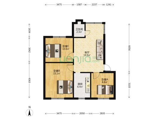 狮峰路55号 3室1厅1卫 80平方