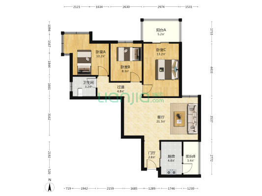 北延新居A区 3室1厅1卫 94平方