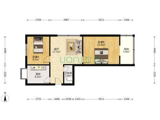 群建路26号 2室1厅1卫 65平方