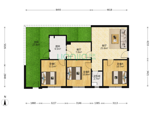 临江苑(温江) 3室2厅1卫 82平方