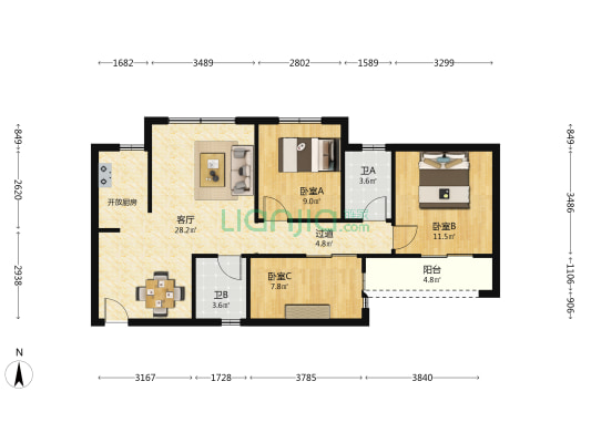 韭菜园嘉苑 3室1厅2卫 101平方
