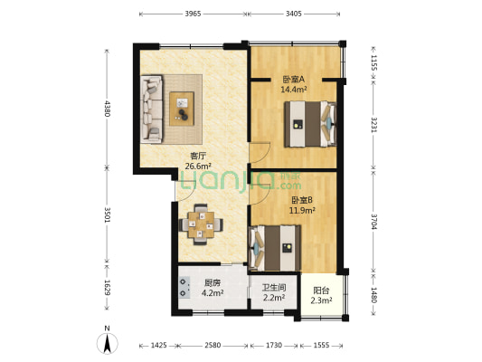 文荟一园 2室1厅1卫 77平方