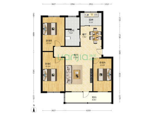 商贸城 3室2厅1卫 118平方