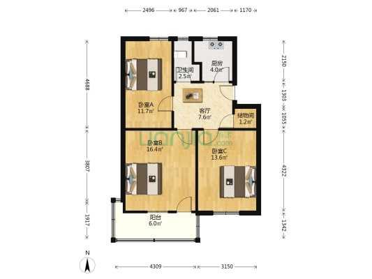 杭大新村 3室1厅1卫 75平方