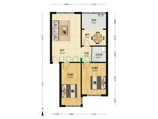 平度国税局家属楼 2室2厅1卫 91平方