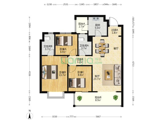 世茂璀璨倾城 3室1厅2卫 108平方