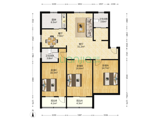 叶山新村 3室2厅2卫 126平方