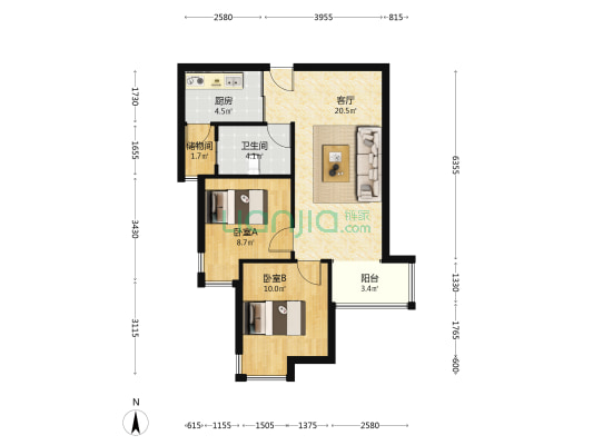 天伦湾嘉园 2室1厅 南-户型图