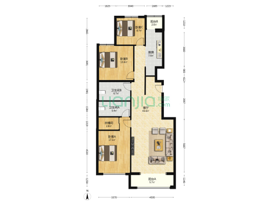 隆源大厦 3室1厅2卫 156平方
