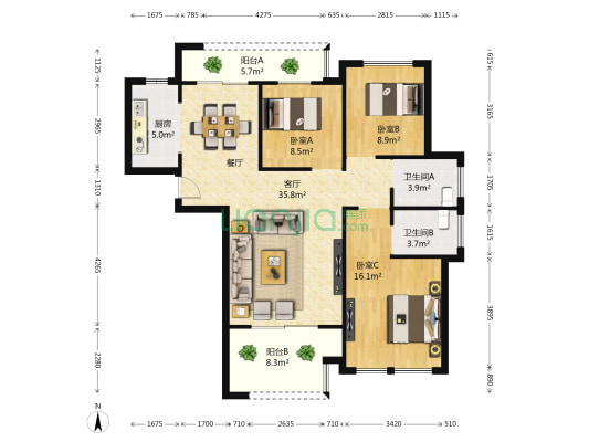 友邦皇家公馆 3室1厅2卫 120平方