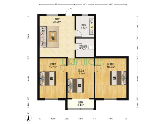 碧波公寓 3室1厅1卫 120平方