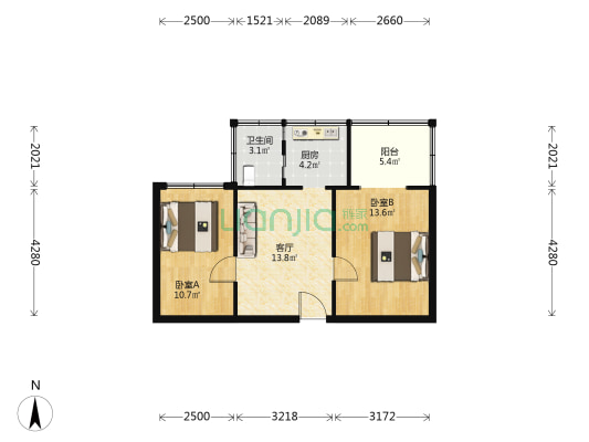 北新巷26号 2室1厅1卫 55平方
