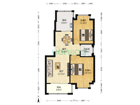 创兴广场 2室2厅1卫 76平方