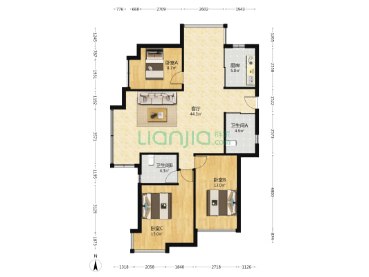 万科明日之光A区 3室1厅2卫 133平方