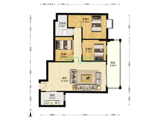 惠济路49号 3室1厅1卫 90平方