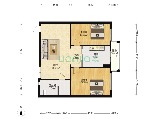 怡兴花园小区 2室1厅1卫 107平方