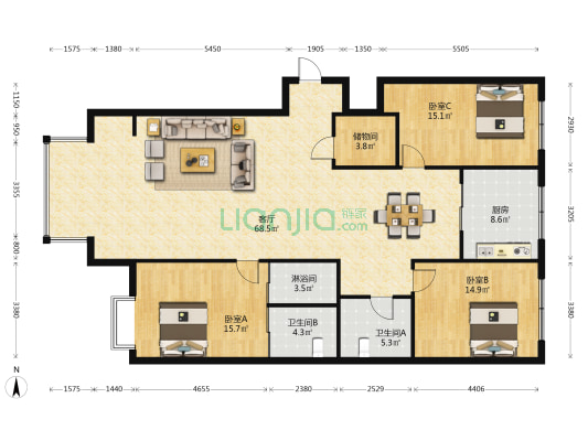 五星国际名家 3室1厅3卫 192平方