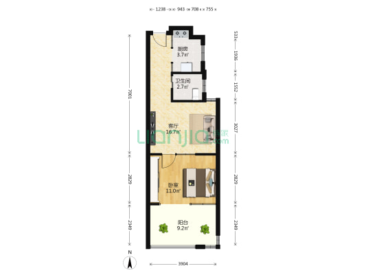 昊达首府 1室1厅1卫 57平方