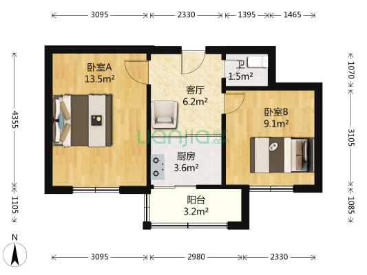 铝厂社区 2室1厅1卫 46平方