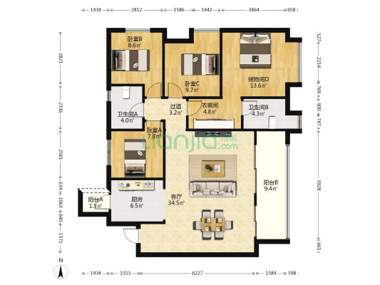 佳兆业滨江新城玺江序 3室1厅2卫 133平方