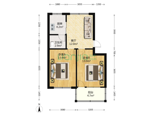 游园街 2室1厅1卫 64平方