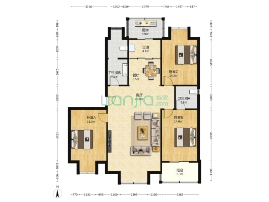园丁小区 3室2厅2卫 137平方