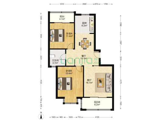 申港公寓 2室2厅1卫 104平方