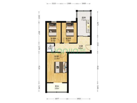 金星苑小区 3室0厅1卫 59平方
