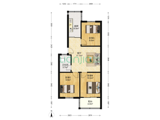 飞马集团小区 3室1厅1卫 75平方