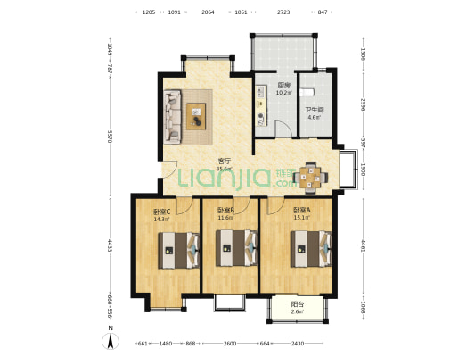 幸福花园小区 3室1厅1卫 115平方