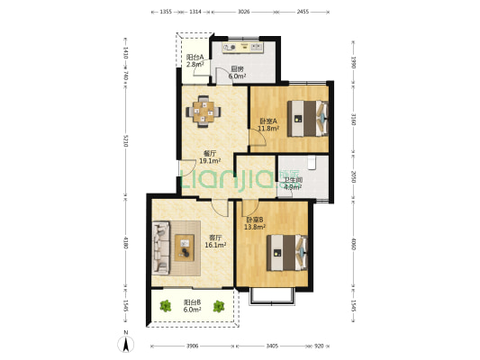 和泰苑 2室2厅1卫 90平方