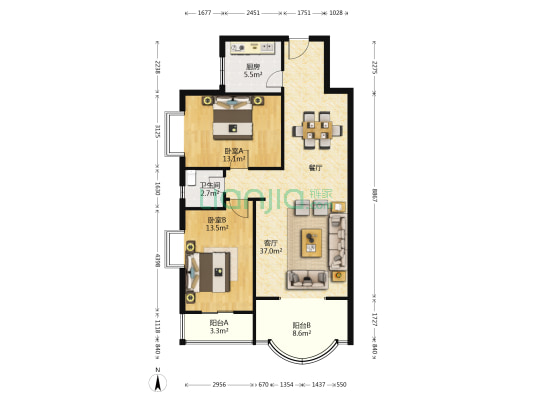 西城芳洲 2室1厅1卫 108平方