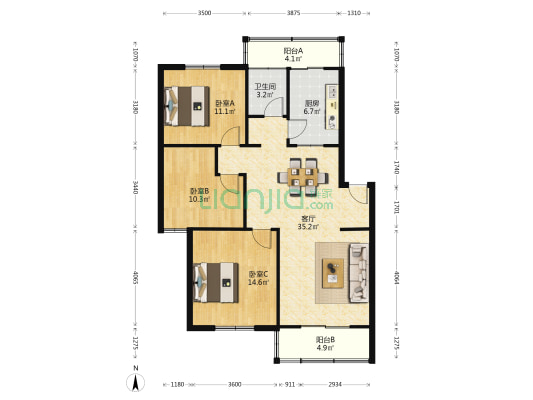 包河花园A区 3室1厅1卫 103平方