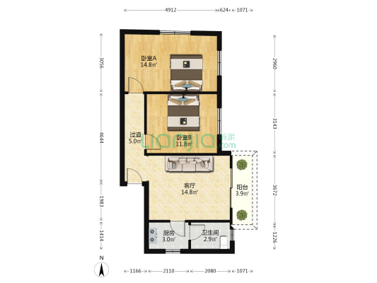 鼓浪屿龙头路 2室1厅1卫 66平方