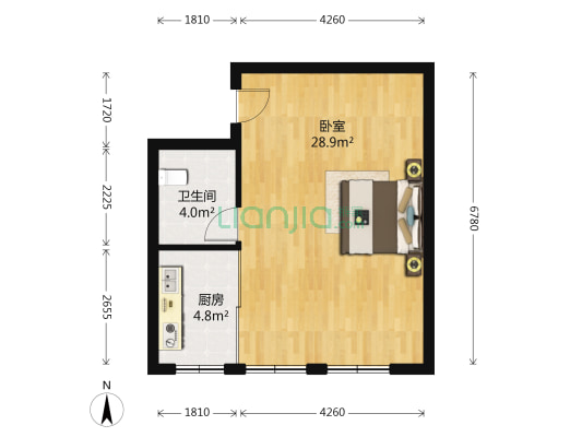 创智小区 1室0厅1卫 59平方